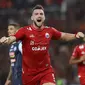 Penyerang Persija Jakarta, Marko Simic, rayakan gol ke gawang Arema FC pada laga Go-Jek Liga 1 bersama Bukalapak di Stadion Utama Gelora Bung Karno, Sabtu (31/3/2018). (Liputan6.com/Helmi Fithriansyah)