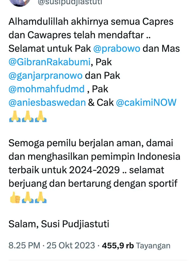 Unggahan Susi Pudjiastuti. (Foto: Dok. Twitter @susipudjiastuti)