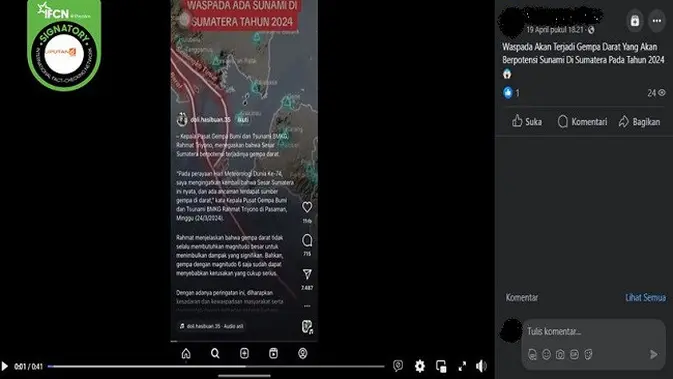 <p>Gambar tangkapan layar kabar tentang adanya tsunami di Sumatera pada 2024. (sumber: Facebook) </p>