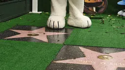 Snoopy berpose  di Hollywood Walk of Fame pada upacara penghargaan di California, Senin (2/11). Untuk merayakan 65 tahun Snoopy dan Charlie Brown, film terbaru  berjudul The Peanuts Movie  dirilis pada 6 November di AS. (AFP PHOTO/Robyn Beck)