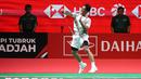 Tunggal putra Indonesia, Alwi Farhan, saat melawan wakil Taiwan, Chi Yu Jen pada laga semifinal Indonesia Masters 2026 di Istora Senayan, Jakarta, Sabtu (24/1/2026). (Bola.com/M Iqbal Ichsan)