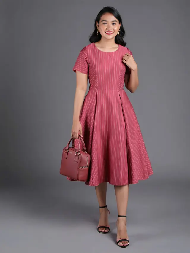 Dusty Pink Lurik Midi Dress