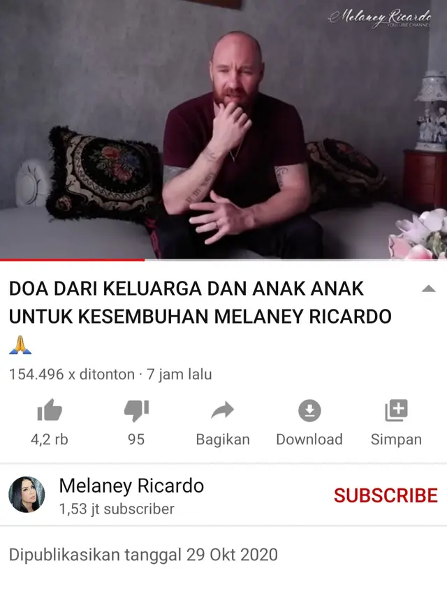 Unggahan Melaney Ricardo. (Foto: YouTube Melaney Ricardo)