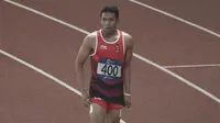 Pelari Indonesia, Lalu Muhammad Zohri, saat berlaga di nomor 100 meter putra di SUGBK, Jakarta, Sabtu (25/8/2018). Zohri sukses merebut satu tempat di semifinal setelah mencatatkan waktu 10.27 detik. (Bola.com/Vitalis Yogi Trisna)