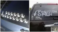 Gambar stiker 'Happy Family' di kaca mobil ini malah bikin ngakak. (Sumber: 1cak)