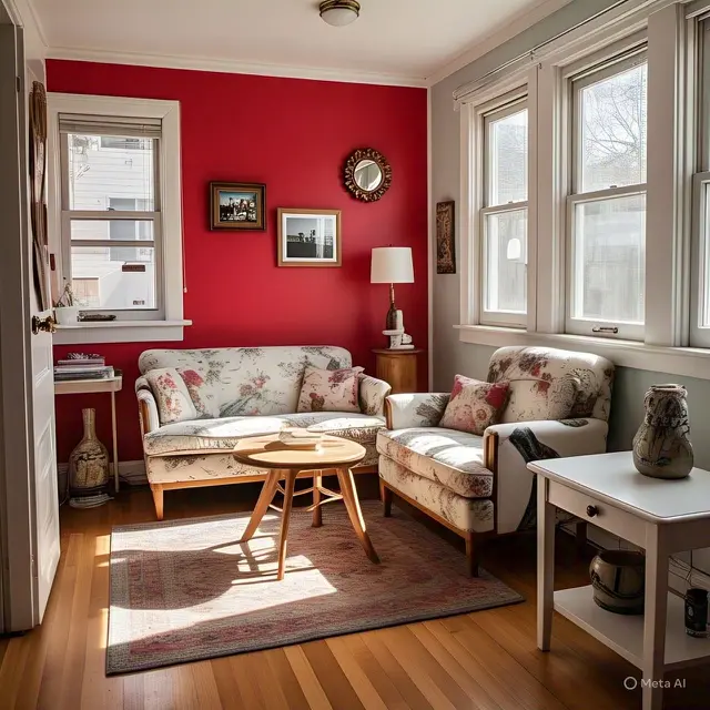 Inspirasi Warna Buat Ruangan Kecil, Warna Merah Menyala (untuk Aksen). Foto: Meta AI
