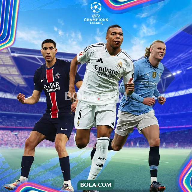 Liga Champions - Achraf Hakimi, Kylian Mbappe, Erling Haaland