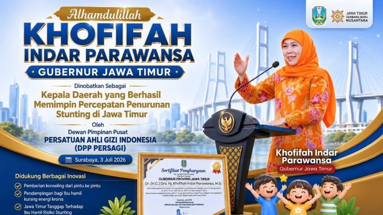 Gubernur Khofifah Raih Penghargaan Persagi atas Percepatan Penurunan Stunting Jawa Timur