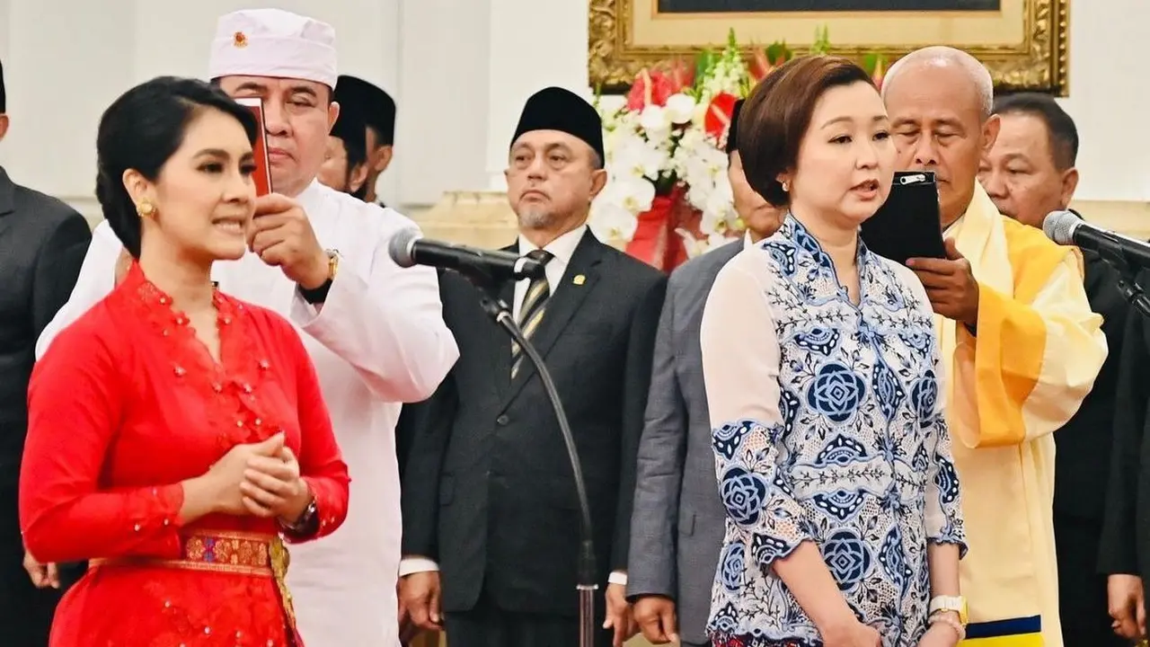 Tampilan Ratu Ayu Isyana Bagoes Oka saat dilantik Presiden Prabowo sebagai Wakil Menteri Kependudukan dan Pembangunan Keluarga/Wakil Kepala BKKBN.