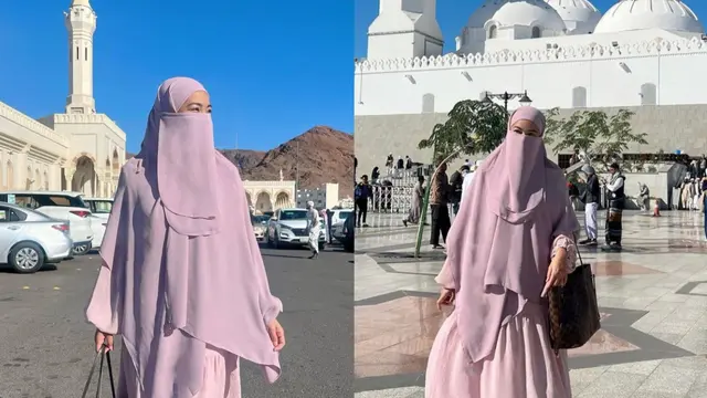 Gaya Titi Kamal berhijab menggunakan niqab saat sedang umrah