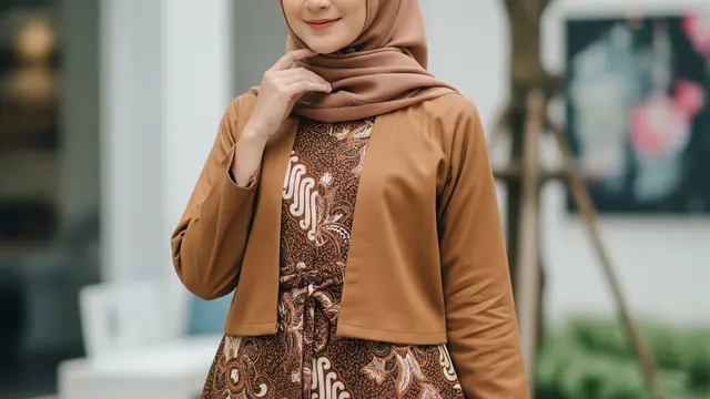 Gamis Batik Full Motif dengan Bolero Polos Terbaru