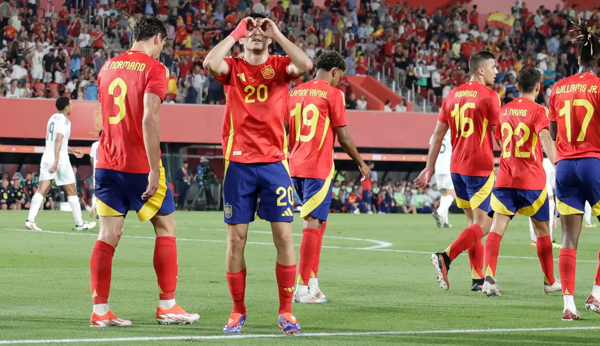 Pada laga ini, pelatih Luis de la Fuente menurunkan tim yang kemungkinan akan menjadi kekuatan utama timnas Spanyol di Piala Eropa 2024. (JAIME REINA/AFP)