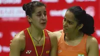 Saina Nehwal tak puas dengan gelar Indonesia Masters 2019 yang diraihnya karena menang retired dari Carolina Marin. (AFP/Adek Berry)