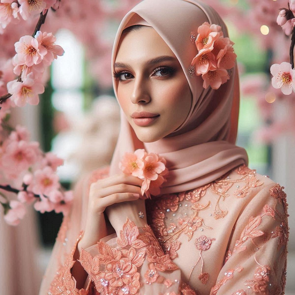 Desain Gamis Lebaran 2025 Peach Blossom