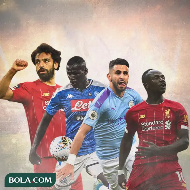 Ilustrasi - Mohamed Salah, Kalidou Koulibaly, Riyad Mahrez, Sadio Mane