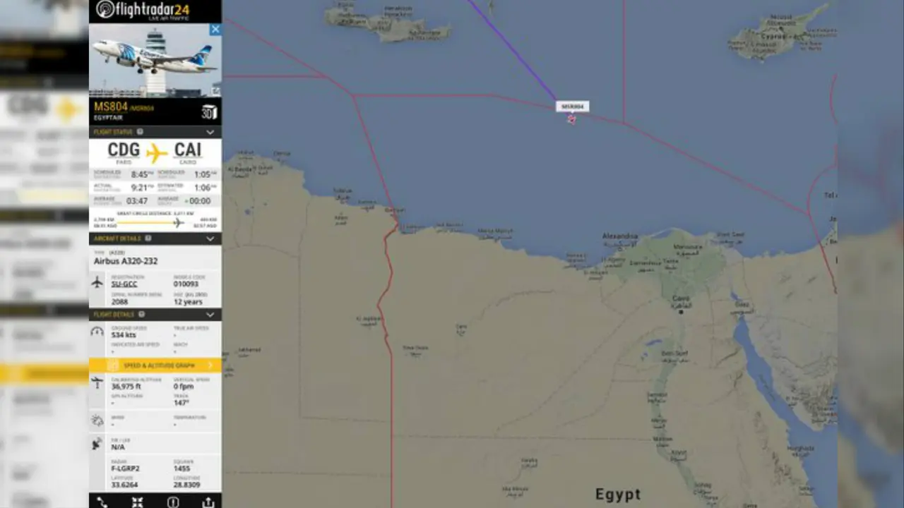 Data Penerbangan Pesawat EgyptAir yang Hilang Menuju Mesir.