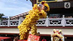 Pertunjukan barongsai saat puncak perayaan Cap Go Meh 2571 di Jalan Pancoran, Glodok, Tamansari, Jakarta Barat, Sabtu (8/2/2020). Cap Go Meh 2571 dimeriahkan berbagai atraksi seni budaya China dan Betawi. (Liputan6.com/Johan Tallo)