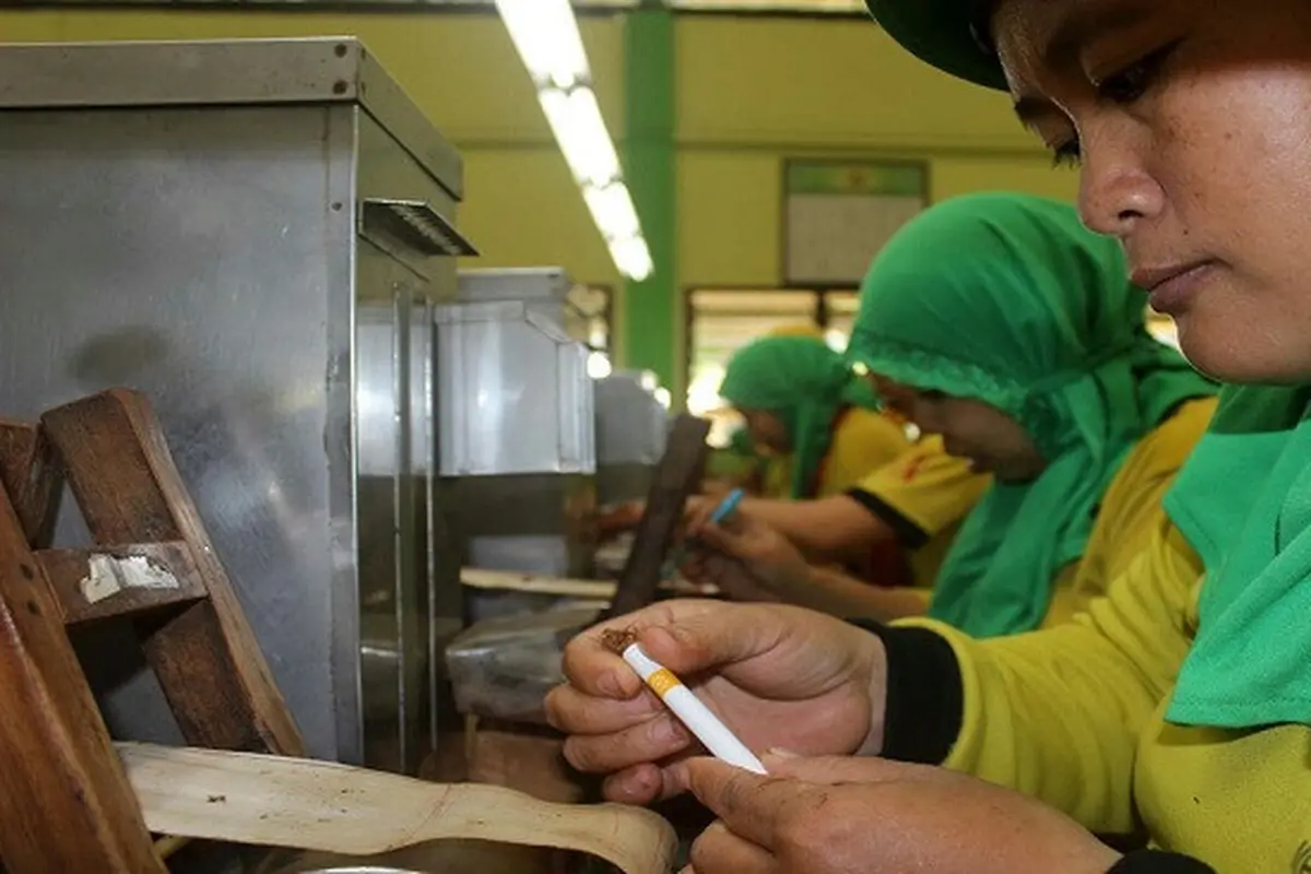Sejumlah wanita sedang bekerja di pabrik rokok di Mojokerto. (Liputan6.com/Dian Kurniawan)