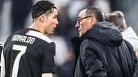 Mantan bintang Manchester United itu juga kembali memenangkan Scudetto. Namun, Sarri ternyata hanya bertahan semusim di Turin. Pelatih asal Italia itu dipecat setelah Si Nyonya Tua tersingkir dari Liga Champions. (AFP/Isabella Bonotto)