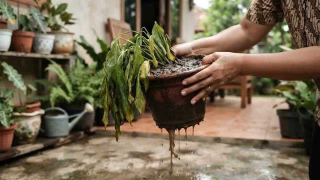 Pengecekan Drainase pada Tanaman Layu