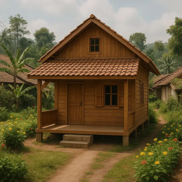 Rumah Kayu Sederhana Ukuran 6x9 di Kampung yang Indah dan Bikin Betah