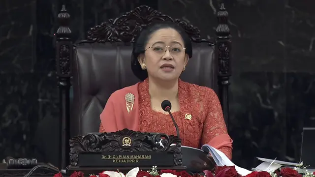 Ketua Dewan Perwakilan Rakyat (DPR) Puan Maharani pada Sidang Tahunan MPR-RI dan Sidang bersama DPR RI dan DPD RI tahun 2022, Selasa (16/8/2022).