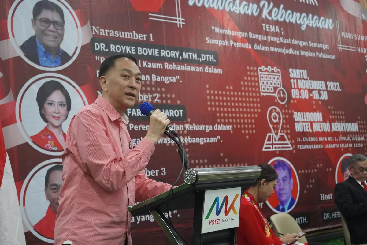 Caleg PDI Perjuangan, Sony Kusumo, dalam acara seminar wawasan kebangsaan yang digelar oleh PGLII dan Yayasan Harmony Monistries, Sabtu (11/11/2023) (Istimewa)