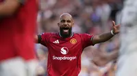 Ekspresi Bryan Mbuemo pada laga MU vs Arsenal di pekan ke-1 Premier League 2025/2026 -&nbsp;AP Photo/Dave Thompson