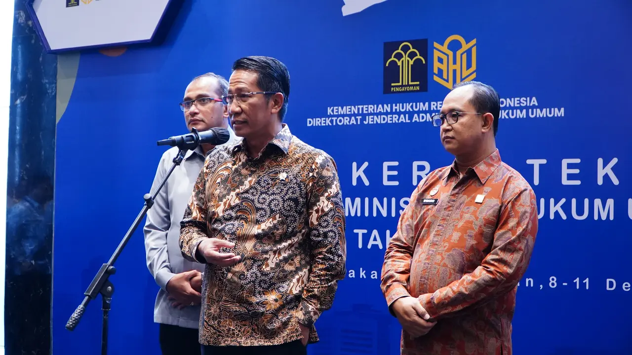 Menteri Hukum Republik Indonesia (Menkum RI) Supratman Andi Agtas saat menghadiri pembukaan Rapat Kerja Teknis Layanan AHU di Jakarta. (Istimewa)