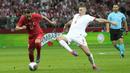 Nikola Zalewski membuat Polandia kembali unggul dan menang setelah mencetak gol pada menit-menit akhir laga. (AP Photo/Czarek Sokolowski)