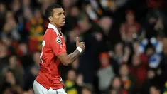 Kegembiraan Nani yang menjadi pencetak gol tunggal kemenangan Manchester United atas Bursaspor pada ajang Liga Champions di Old Trafford, 20 Oktober 2010. AFP PHOTO/ANDREW YATES