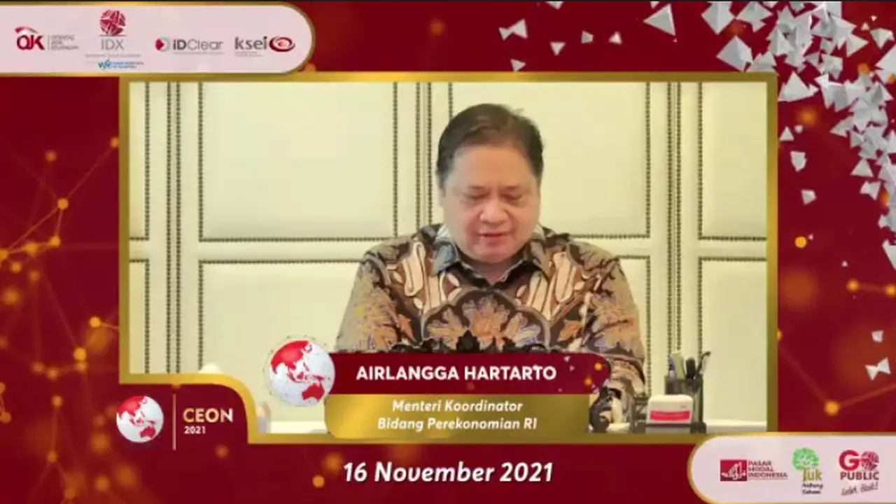 Menteri Koordinator Bidang Perekonomian Airlangga Hartarto dalam CEO Networking, Selasa (16/11/2021).