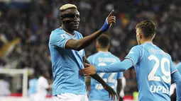 Gol dari Victor Osimhen tidak cukup membawa Napoli meraih kemenangan. (Andrea Bressanutti/LaPresse via AP)