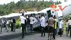 Pesawat Merpati jenis Twin Otter PK-NUH, dilaporkan tergelincir di landasan bandara Bintuni, Papua, saat akan melakukan tinggal landas, Ahad (18/7). 