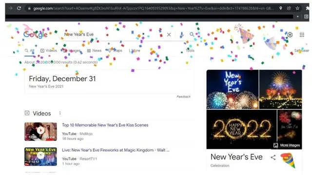 Google Doodle turut merayakan New Year's Eve 2021.