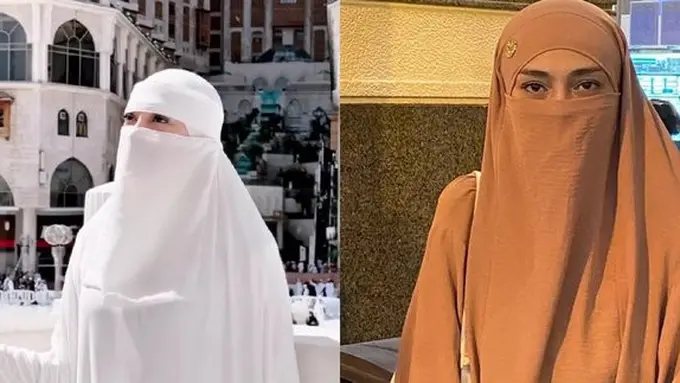 Celine Evangelista Tampil Bercadar saat Umrah (credit: instagram/celine_evangelista/boyhamzah)