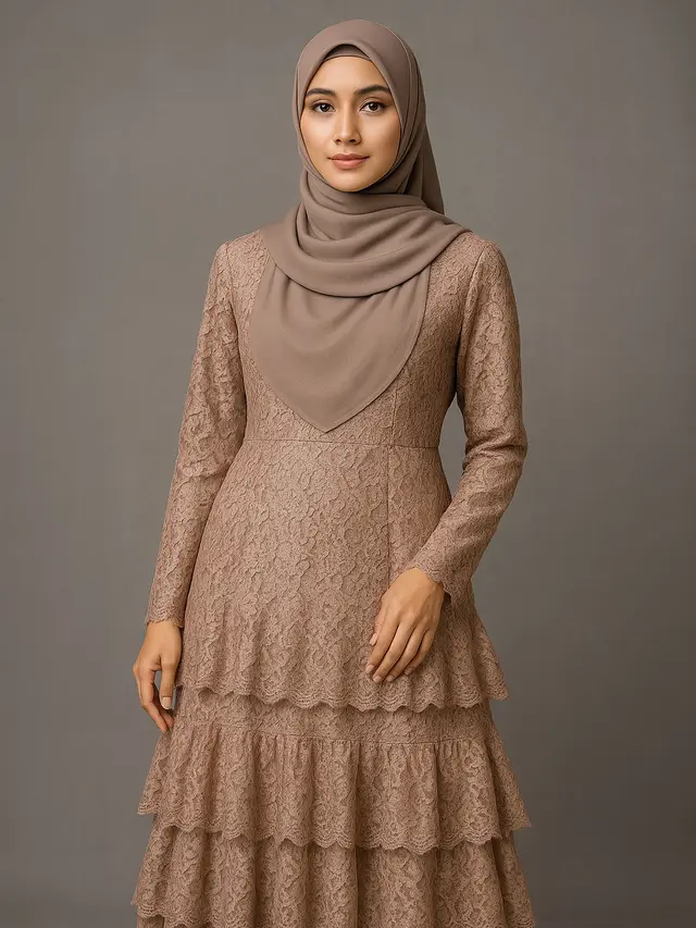 7 Model Long Dress Brokat Menutup Dada, Elegan dan Syar'i untuk Gaya Hijab 2025