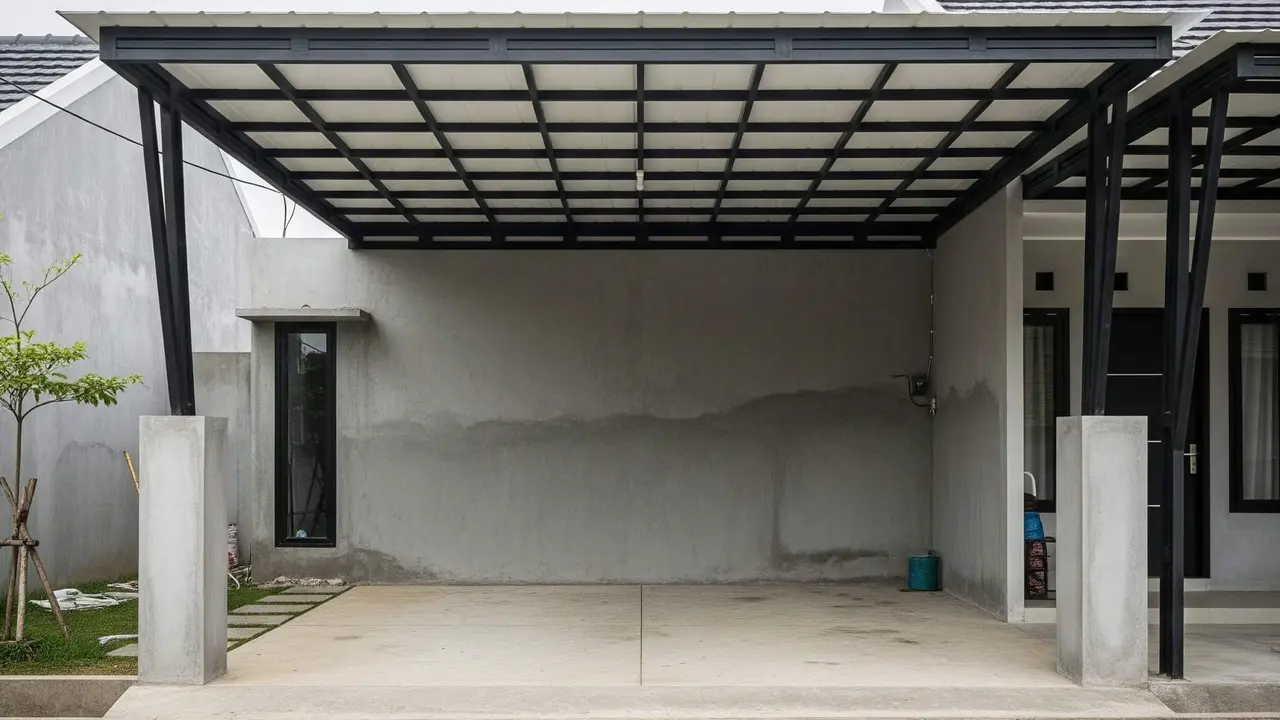 Kanopi Bahan Besi Beton dan Hollow untuk Rumah Minimalis