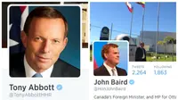 Perdana Menteri Australia Tony Abbott (kiri) dan Perdana Menteri Kanada John Baird (kanan). (Twitter.com)