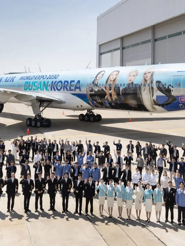 Wajah Blackpink di pesawat Korean Air. (Instagram/ koreanairworld)