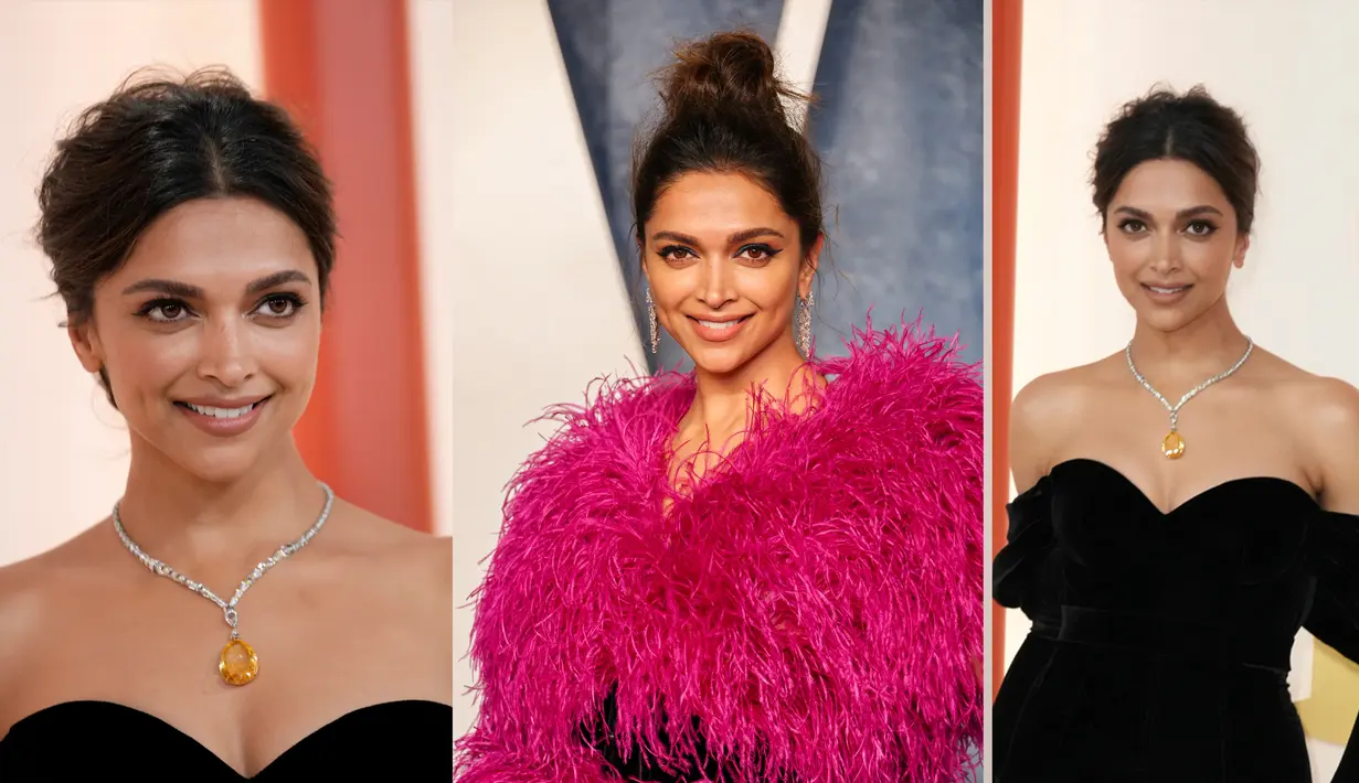 Foto kolase Deepika Padukone saat menghadiri acara Academy Awards ke-95 di Teater Dolby di Los Angeles pada hari Minggu, 12 Maret 2023. Deepika Padukone tahun ini berangkat ke Academy Awards sebagai salah satu presenter. Ia adalah satu-satunya presenter dari India tahun ini di Piala Oscar. (AP Photo/AFP Photo)