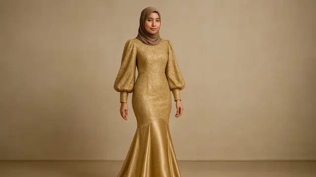 Model Gamis Brokat Kombinasi Satin Lengan Balon untuk Pesta/Ilustrasi gambar oleh AI