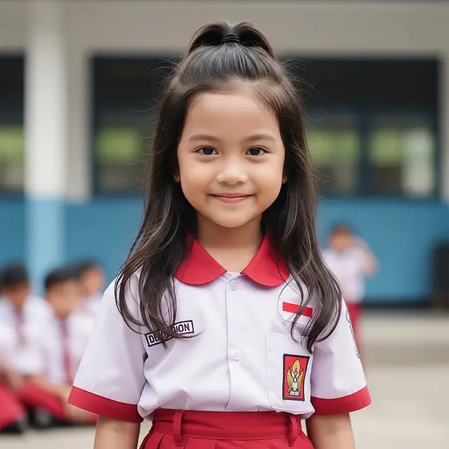 Anak Sekolah Dasar dengan Rambut Model Half-Up Ponytail (AI Generated)