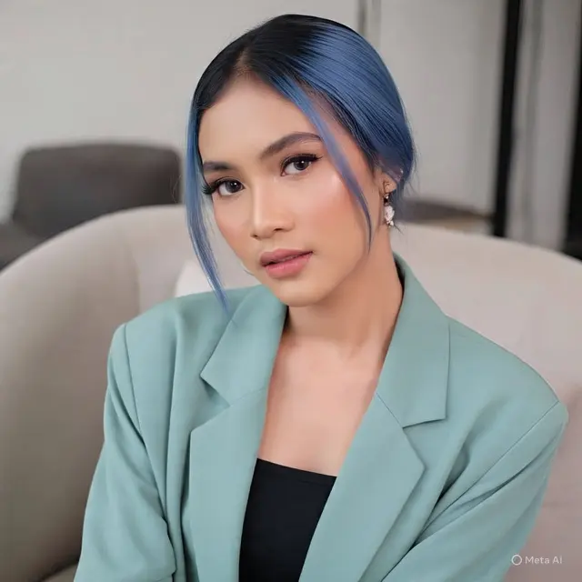 Inspirasi Cat Rambut Warna Biru Smoked Out Root dengan Biru