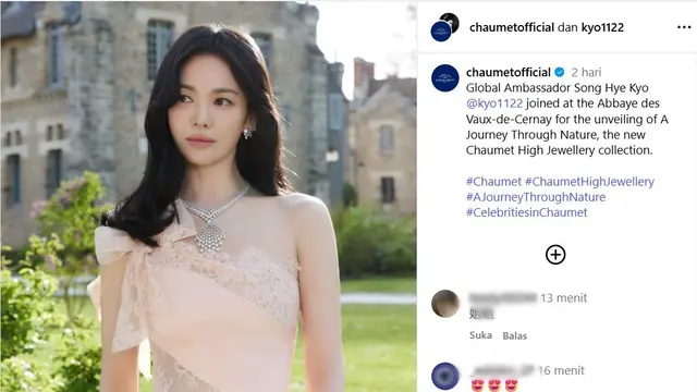 Artis Korea Selatan Song Hye Kyo memukau saat menghadiri acara peluncuran koleksi perhiasan terbaru dari Chaumet di Prancis.