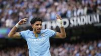 Selebrasi Omar Marmoush dalam laga Manchester City vs Bournemouth, Rabu (21/5/2025). (AP Photo/Dave Thompson)