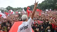 Ganjar Pranowo saat menyampaikan orasi politiknya di dalam kampanye akbar di Lapangan KONI Sario, Kota Manado, Sulut, Kamis (1/2/2024).