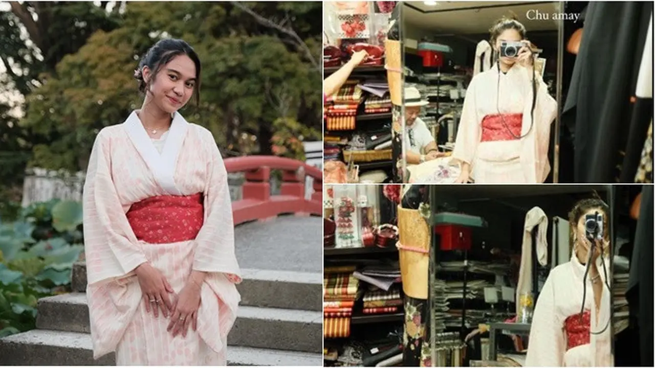 6 Potret Azizah Salsha Pakai Kimono, Pratama Arhan: Prettiest