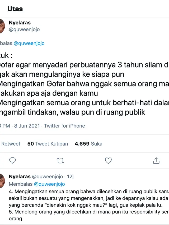Unggahan Nyelaras soal Gofar Hilman. (Foto: Dok. Twitter @quweenjojo)