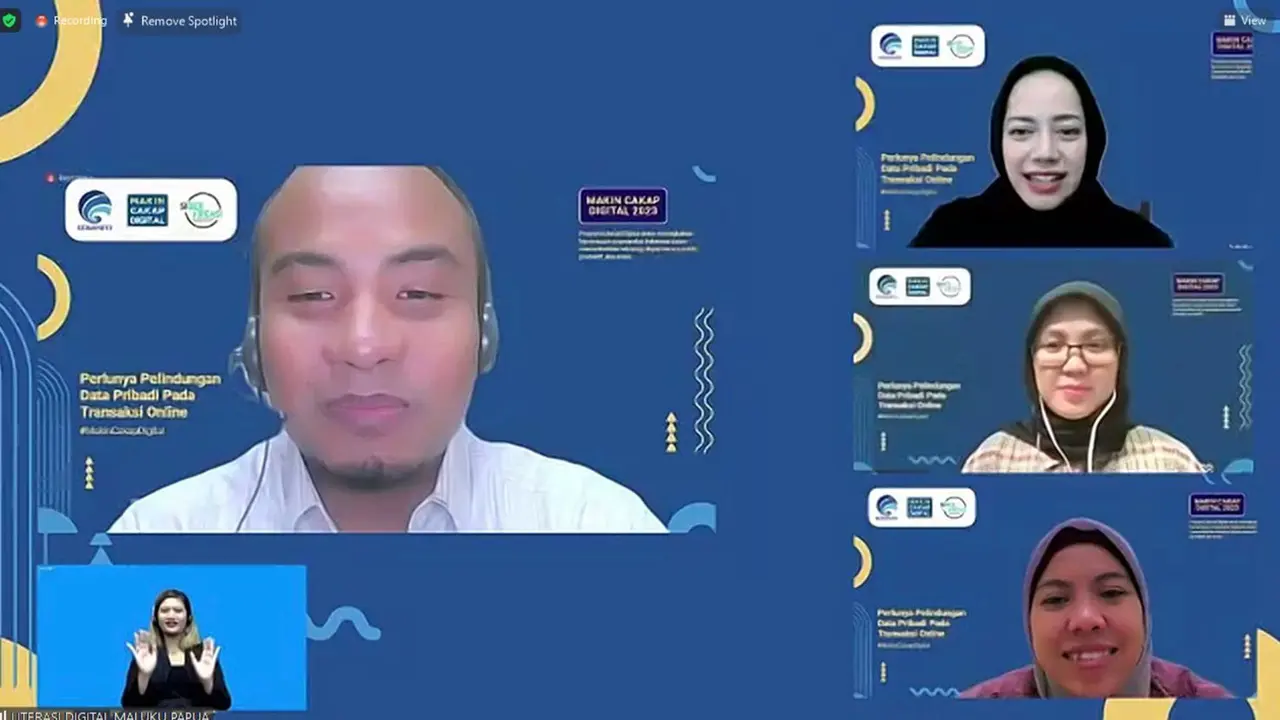 Kemenkominfo bersama siberkreasi menyelenggarakan kegiatan webinar yang pertama untuk berbagai kelompok masyarakat/komunitas di wilayah Maluku Papua dan Sekitarnya dengan tema “Perlunya Perlindungan Data Pribadi Pada Transaksi Online”, Selasa (28/3/2023)